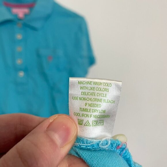 LILLY PULITZER Turquoise Blue Collared Short Sleeve Cotton Polo Shirt Dress M - Picture 9 of 16